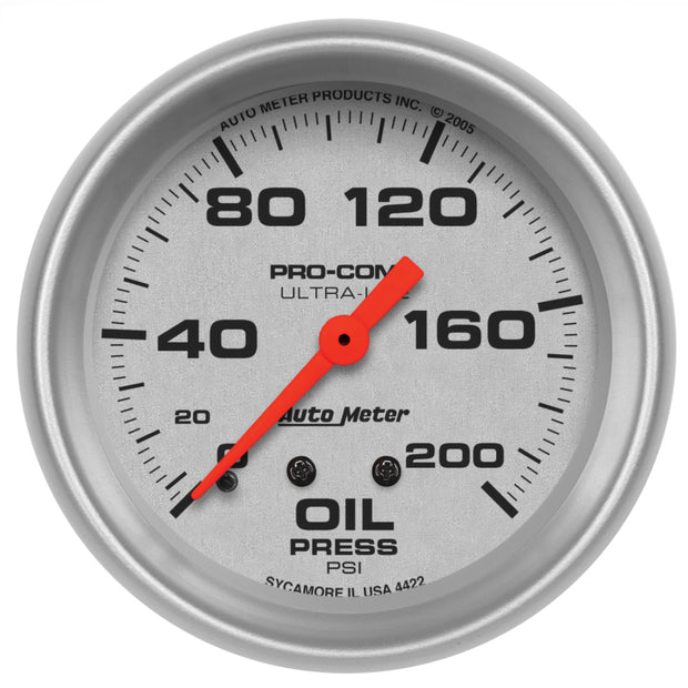Autometer Ultra-Lite 2 5/8in Mechanical 200 PSI Oil Pressure Gauge