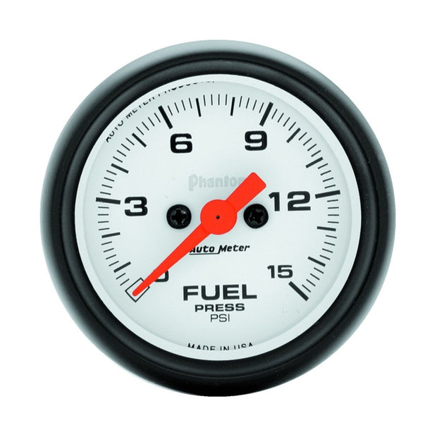 Autometer Phantom Fuel Pressure gauge 52mm 0-15 PSI Full Sweep Elec w/o peak & Valley
