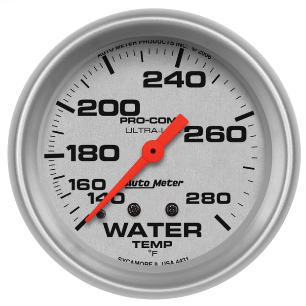 Autometer Ultra-Lite 66.7mm 140-280 Deg F Mechanical Water Temperature Gauge - White