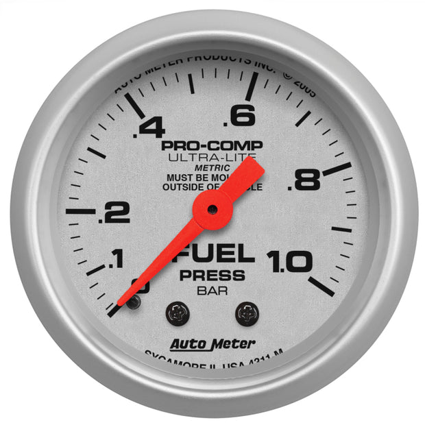 Autometer Ultra-Lite 52mm 0-1.0 Bar Mechanical Fuel Pressure Gauge