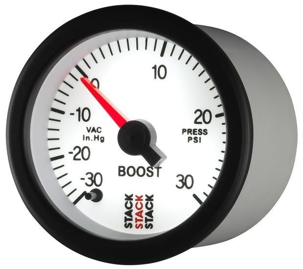 Autometer Stack 52mm -30INHG to +30 PSI (Incl T-Fitting) Pro Stepper Motor Boost Press Gauge - White
