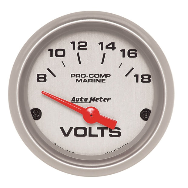 Autometer Voltmeter 2-1/16in 18V Electric Marine Silver Ultra-Lite Gauge