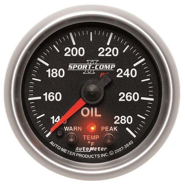 Autometer Sport-Comp II 52.4mm 140-280 Deg F Oil Temperature Peak & Warn w/ Electronic Control Gauge