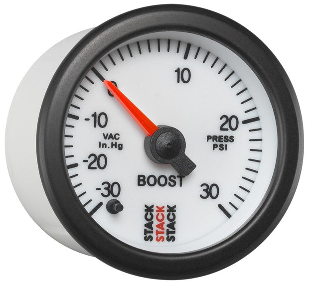 Autometer Stack 52mm -30INHG to +30 PSI (Incl T-Fitting) Pro Stepper Motor Boost Press Gauge - White