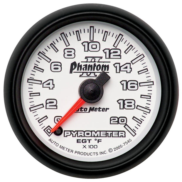 Autometer Phantom II 52.4mm Full Sweep Electronic 0-2000 Def F EGT/Pyrometer Gauge