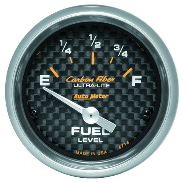 Autometer Carbon Fiber 52mm 0E-90F Short Sweep Electronic Fuel Level Gauge