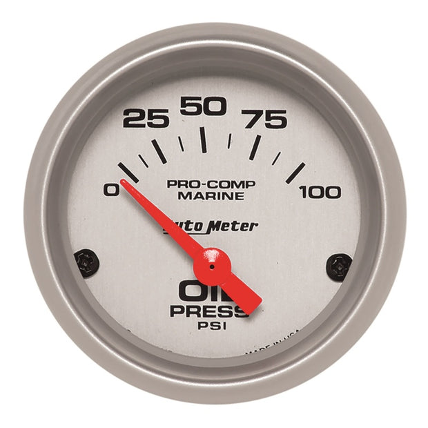 Autometer Marine Silver Ultra-Lite 2-1/16in 100PSI Electric Oil Pressure Gauge