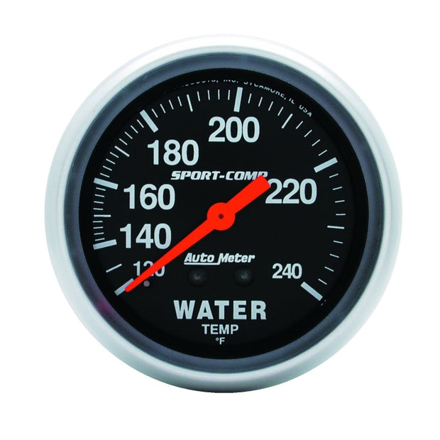 Autometer Sport-Comp 2-5/8in 120-240 F Mechanical Water Temp Gauge 12ft Tubing