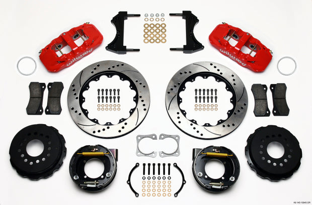 Wilwood AERO4 Rear P-Brake Kit 14.00in Drilled Red Chevy 12 Bolt-Spec 3.15in Brng
