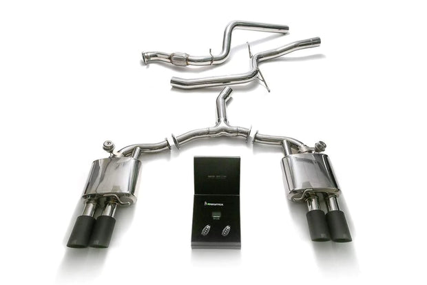 ARMYTRIX Stainless Steel Valvetronic Catback Exhaust System Quad Matte Black Tips Audi A4 Quattro 2.0 TFSI 4WD 2016-2022