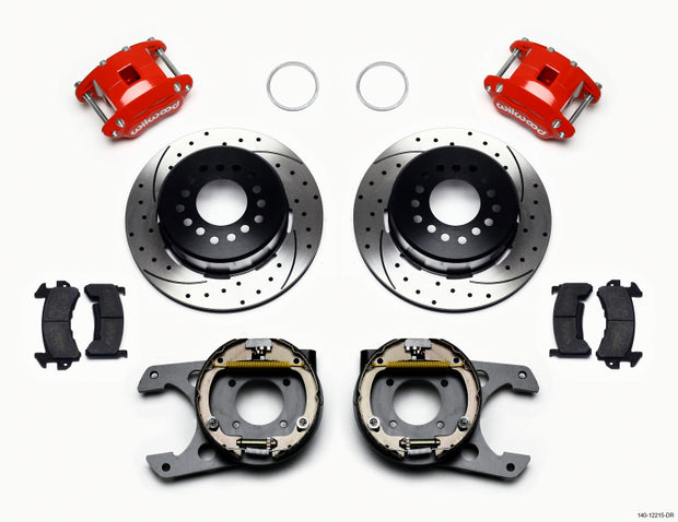 Wilwood D154 P/S P-B Kit Drilled-Red Chevy 12 Bolt 2.75in Off w/ C-Clips