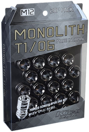 Project Kics 12 x 1.5 Glorious Black T1/06 Monolith Lug Nuts - 4 Pcs