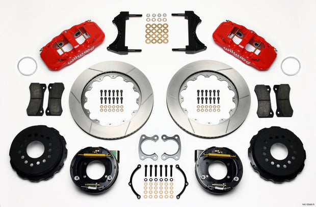Wilwood AERO4 Rear P-Brake Kit 14.00in Red Small Ford 2.66in Offset